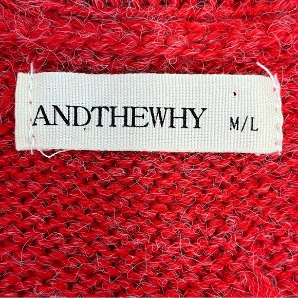 ANDTHEWHY Cable Knit Off The Shoulder Sweater Red Size M/L - Picture 5 of 7